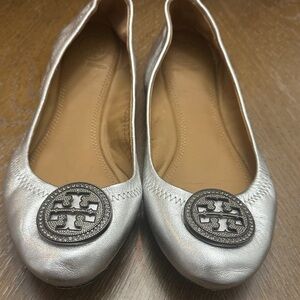 Tory Burch Metallic Silver Loafers